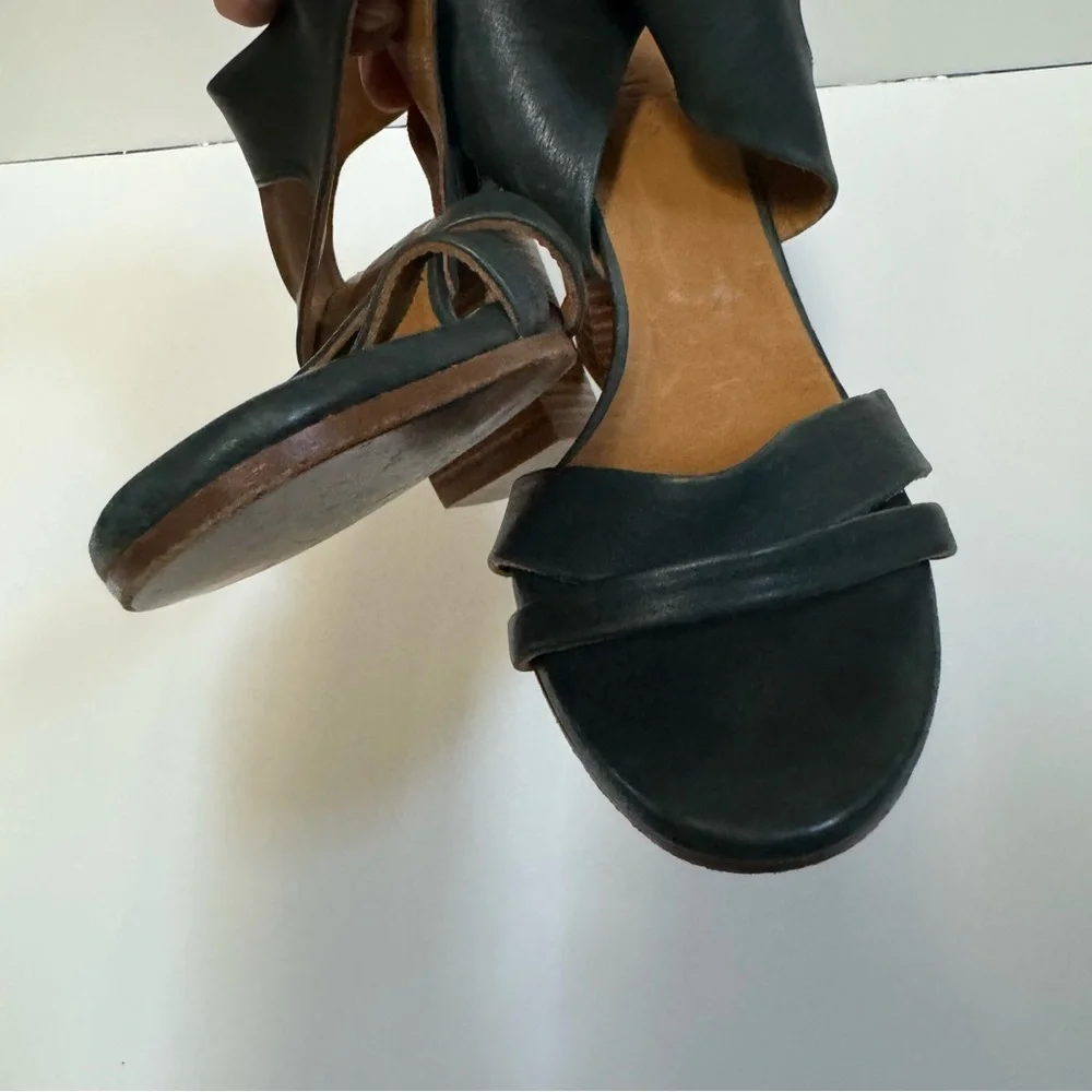 Coclico Cersei Open Toe Blue Leather Block Heel Sandal shoe ankle strap EU40 US9